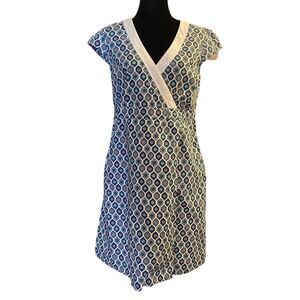 Tommy Hilfiger White and Blue Geometric Shapes‎  Faux Wrap Dress